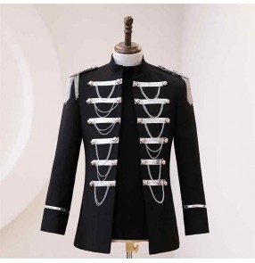 Men's black rivet chains punk rock style jazz dance coats youth band singer gig host party stage performance jacket 